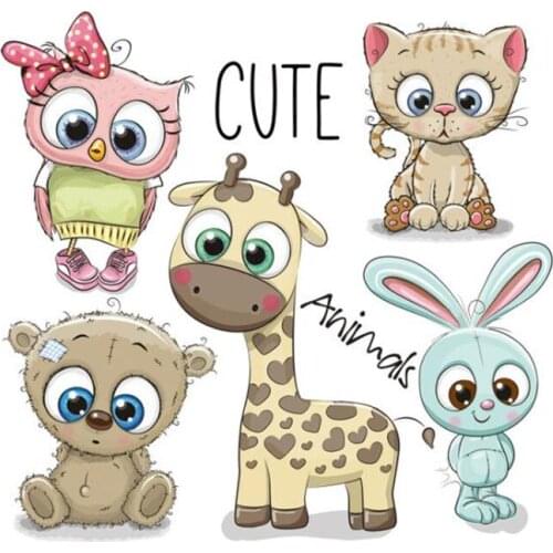 Fashion Patch Clothes 22CM Rabbit Cat Bear Owl Thermal Transfer Printing T shirt Women iron on patches for clothing Diy Stickers