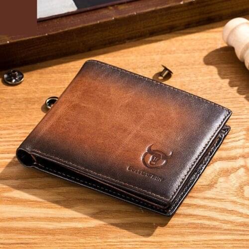 YourSeason Men 2021 Genuine Leather RFID Anti Theft Short Wallets Male Card Holder Soft Vintage Cowhide Purse Solid Color