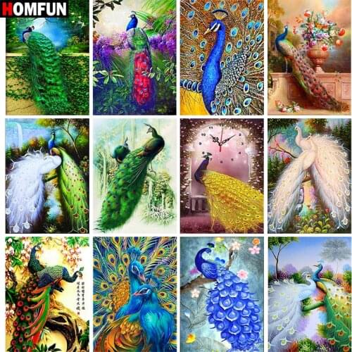 HOMFUN Full Square/Round Drill 5D DIY Diamond Painting "Animal peacock" 3D Embroidery Cross Stitch 5D Home Decor Gift BK001