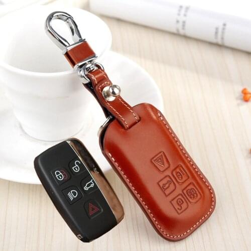 Leather Key Fob Cover Case for LandRover 2017 Velar Discovery 3 4 Range Rover Sport 2016 Freelander Evoque Key Chain Accessories