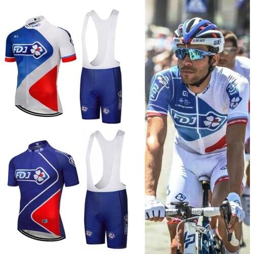 NEW FDJ Mens Cycling Jersey Long Sleeves Bib Shorts Bike Jersey Quick Dry Breathable Summer MTB Road Bicycling Sets Clothing