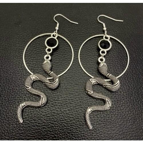 Charm, Snake, Circle Black Stone Earrings-Snake Gothic Gift-Gothic Circle Witch Goddess-Dark Declaration