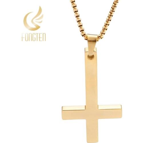Fongten Jesus Cross Charm Christian Pendant Necklace Stainless Steel Punk Fashion Accessories