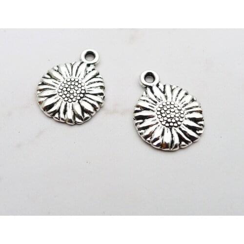 20 Pieces/Lot 15*12mm Antique Sliver Color Sunflower Delicate Charms For Jewelry Making Contracted StyleFashion Accessories
