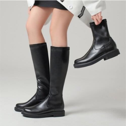 PXELENA 34-43 Plus Size Women Stretch Knee High Boots Low Heel Slip On 2021 Spring Autumn Winter Shoes Casual Cozy Riding Knight