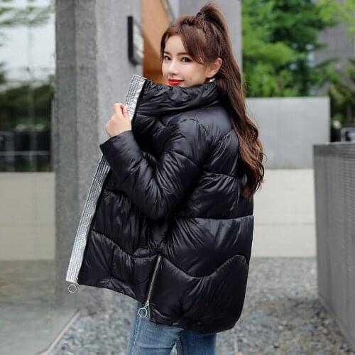 Plus Size Women Short Parkas Solid Stand Collar Womens Winter Jacket Cotton Padded Loose Thick Casual Puffer Female Cold Coat