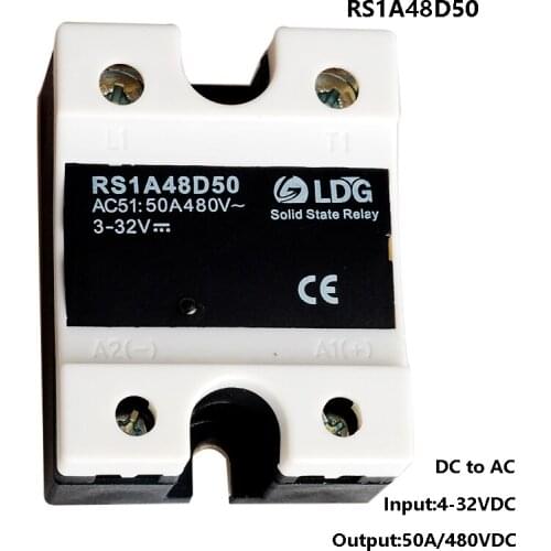 RS1A48D50 Input 5V 12V 24V 32V DC Mini Relay Solid State,Triac Output 50A/42-530V AC Voltage Control SSR Relay Switch Module