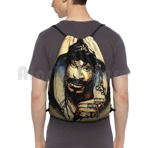 Backpack Drawstring Bags Gym Bag Waterproof Artist Black Dogg Gangster Hip Hop Ink Music Portrait Rap Singer Sketch