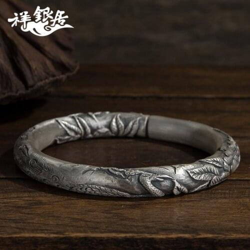 S999 fine silver in xishuangbanna peacock peony silver bracelet sterling silver bracelet do old vintage silver bracelet
