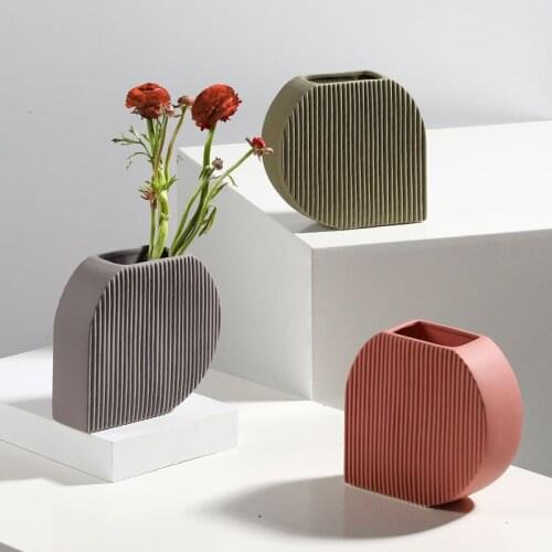 Nordic Ins Morandi Vertical Stripes Ceramic Flower Vase Light Luxury Flower Arrangement Ornaments Art Crafts Home Decoration