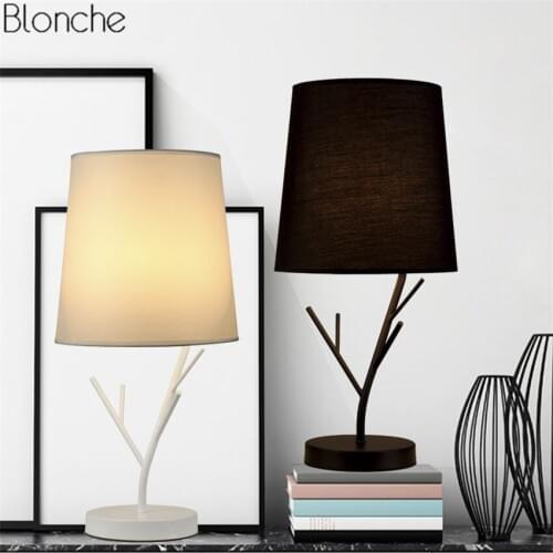 Modern Iron Branch Desk Lamp Fabric Lampshade Table Light LED Lights for Living Room Bedroom Bedside Study Home Lighting Sconces