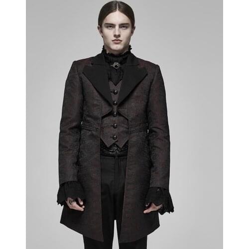 PUNK RAVE Mens Steampunk Fills Jacquard Coat Punk Retro Twill Woven Fake Two Pieces Design Party Evening Dinner Outwear