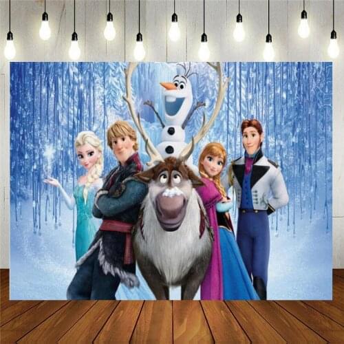 Vinyl Photography Backdrop Anna Elsa Princess For Photo Customize Happy Birthday Kids Party Decorations Baby Shower Supplies