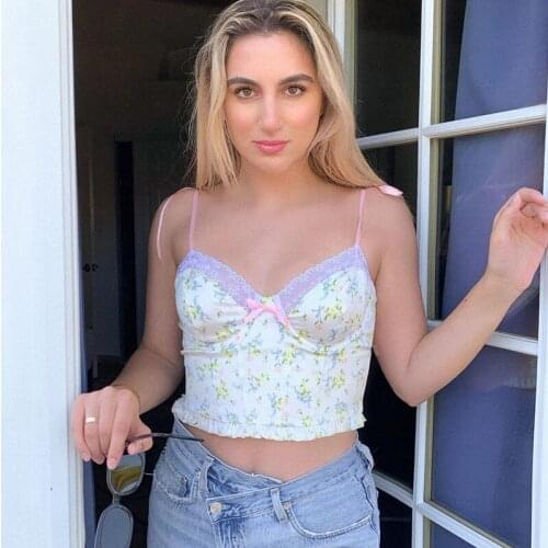 Women Girls Summer Sexy Lace Floral Camisole Sweet V-Neck Close Fitting Vest Sleeveless Backless Crop Top Streetwear