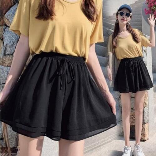 2021 New Summer Chiffon Shorts Ladies Double Layer High Waist Wide Leg Shorts Casual Loose Skirt Short For Women