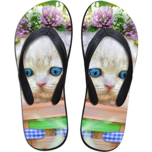 Noisydesigns Female flip flops Lovely Cat Printed Cool Ladies Loafers Outdoor Sandals Style Hot Woman Rubber Slipper For Girls