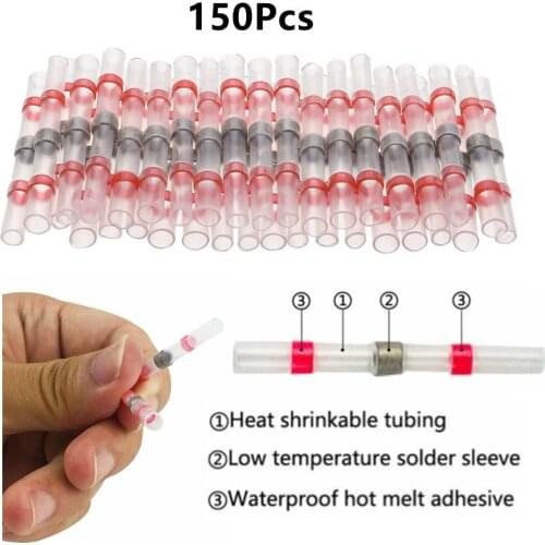 150Pcs Solder Seal Wire Connectors Heat Shrink Butt Connectors Wire Cable Splice Terminal For Automotive Marine Insulated