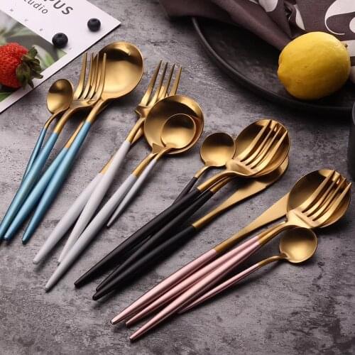 Wholesale 16 pcs stainless steel gold cutlery kitchen stuff accessories fork spoon folding knife dining dinner tableware set