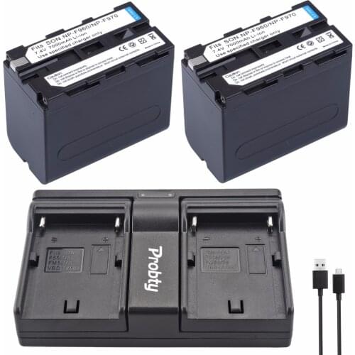 2Pcs NP-F960 NP-F970 NP F960 F970 Battery + USB dual Charger For Sony MVC-FD100 FD200 FD5 FD51 FD7 FD71 FD73 FD75 FD81 FD88