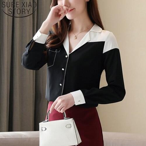 2021 Spring Fashion Elegant V-neck Spiced Shirts Office Lady Blouse Korean Style Long Sleeve Chiffon Blouse Women Blusas 8476 50