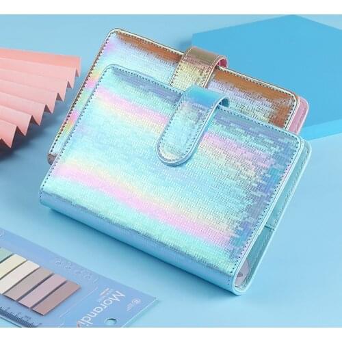 A6 Laser Glitter Binder Organizador Color PU Leather Binder Notebook Cover Diary Agenda Planner Bullet Cover School Stationery