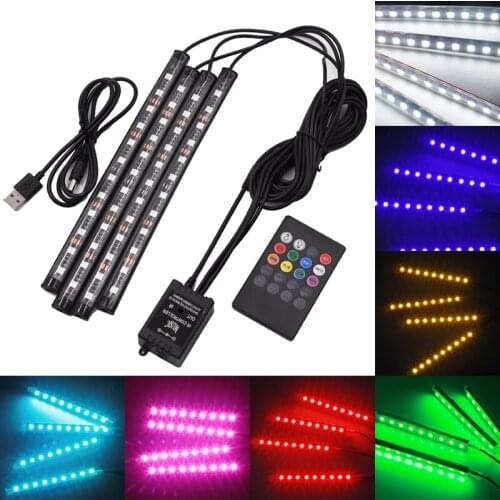 Car styling Wireless Remote/Music/Voice Control Interior Floor Foot Decoration Light LED Atmosphere RGB Neon Lamp Strip