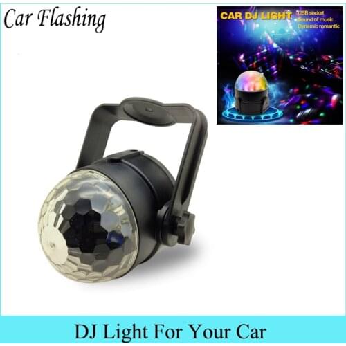 Car Flashing 1Pcs 6W Car Styling Car led DJ light crystal light install by Bracket line usb Rock music Induction full colours