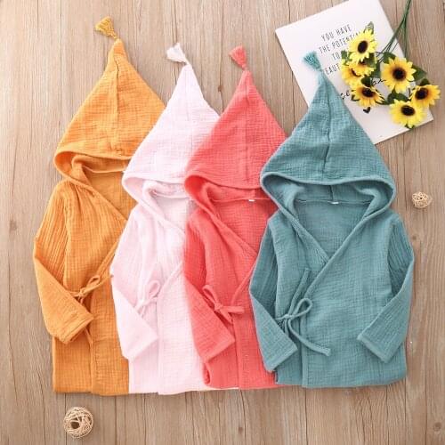 Children Long Sleeve Bathrobe Sleepwear Solid Color Hooded Bath Robe Toddler Home Bathing Suits 1-5T Baby Homewear Clothing