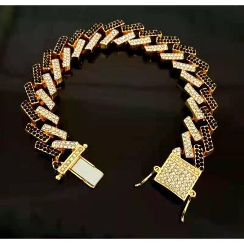 Iced Out Mens Rapper Bracelet Full Rhinestone Pave Miami Link Chain Golden Bracelet for Men Jewelry Fashion Jewelry Women Gifts