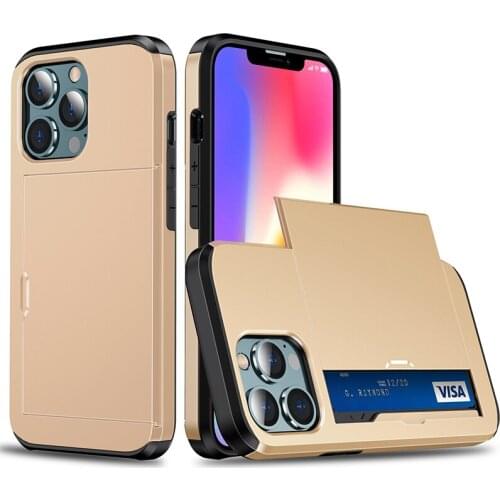 50pcs Deluxe PC+TPU Armor Case Shockproof Credit Card Holder Hard Cover For iPhone 13 Pro Max 12 Mini 11 XS XR X 8 7 6 Plus SE