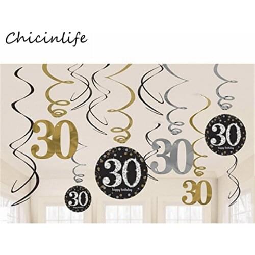 Chicinlife 1set 30 40 50 60 Happy Birthday Hanging Swirl Adult Birthday Party Decoration