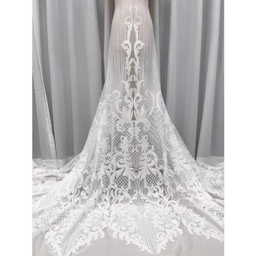 Pure White African Lace Fabric 2021 High Quality Sequins Lace Fabric French Tulle Lace Fabric For Nigerian Wedding Party Sewing