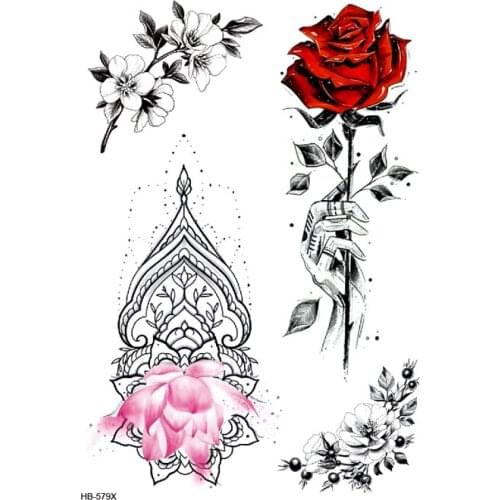 Lotus Rose Flowers Waterproof Temporary Tattoo Sticker Tatuagem Tatoo Kids body Stickers Henna Tattoo Men