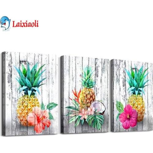 Pineapple wall decoration fruit artwork Triptych DIY 5D Diamond Painting Full Round Drill Rhinestone Embroidery Cross Stitch art