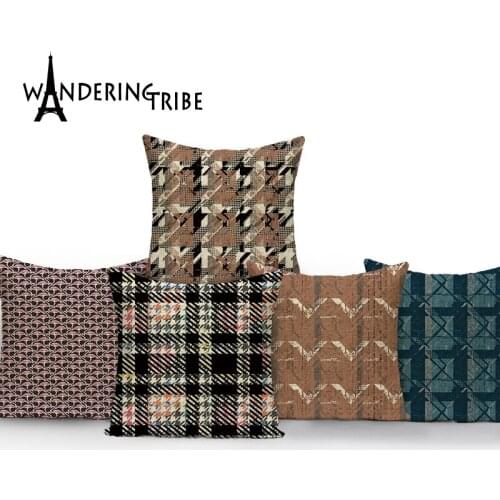 Geometric Pattern Decorative Pillow for Bed 45x45cm Retro Style Sofa Cushion Rustic Decoration Cover Pillow Custom Funda Cojines