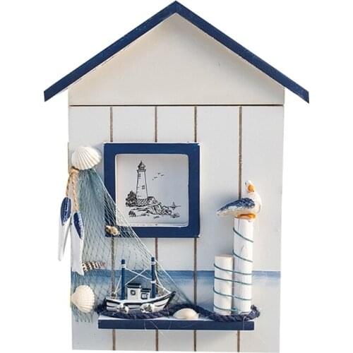 M17D Mediterranean House Shape Wooden Key Holder Box Wall Mounted Storage Organizer