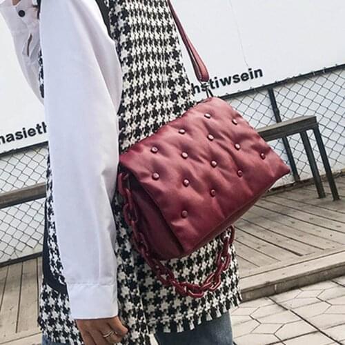Designer Thick Chain Crossbody Bag And Handbag Female Brand Clutch Bags Lady Rivet Button Bag Purse Luxury Womens Shoulder Bags