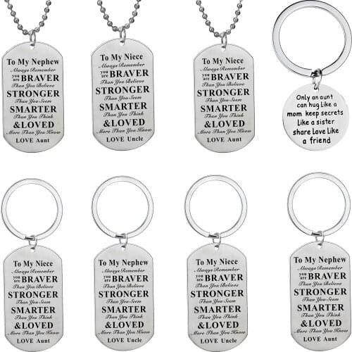 To My Nephew Niece Love Aunt Uncle Dog Tag Pendant Necklace Family Gifts Birthday Party Christmas Chain Charm Stainless Steel