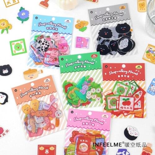 40pcs PET Sticker Pack Dreamwalking Planet Cute Cartoon Milk Flower Scrapbooking Material Mobile Stickers Decoration Stationery
