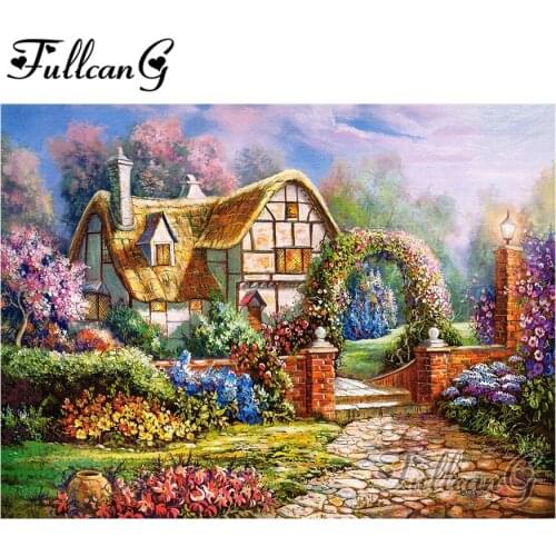FULLCANG full square/round drill diy 5d diamond painting "garden cottage" embroidery rhinestone cross stitch kits gift FC216