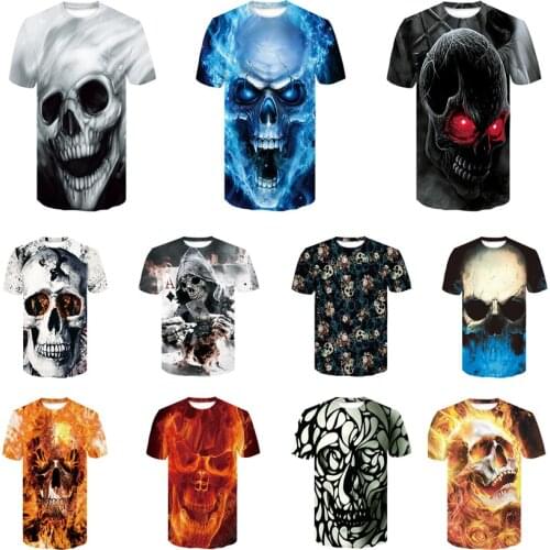 New MenS Skull T-Shirt Fashion New Summer MenS Short-Sleeved T-Shirt Casual 3d Horror Printed Breathable T-Shirt Men' Fit tops