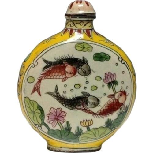 Chinese Cloisonne Hand-painted Fish Snuff Bottles w Qianlong Mark