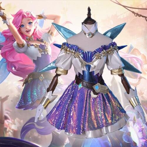 Game LOL Cosplay Costumes the Starry Eyed Songstress Seraphine Cosplay Costume Uniforms Clothes Suits Wears outfits Dresses Sexy
