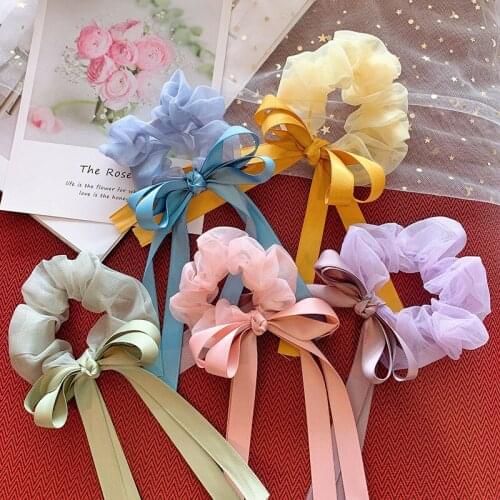 Ribbon bow gauze super quality elastic hair tie band hair decoration streamer ponytail holder hair cord