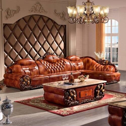 Living room furniture modern fist layer genuine leather sofa European sectional sofa set 95678