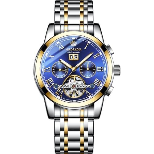 ORKINA Automatic Mechanical Watch For Men Date Week Display Tourbillon Wristwatch Male Casual Steel belt Fashion Erkek Kol Saati