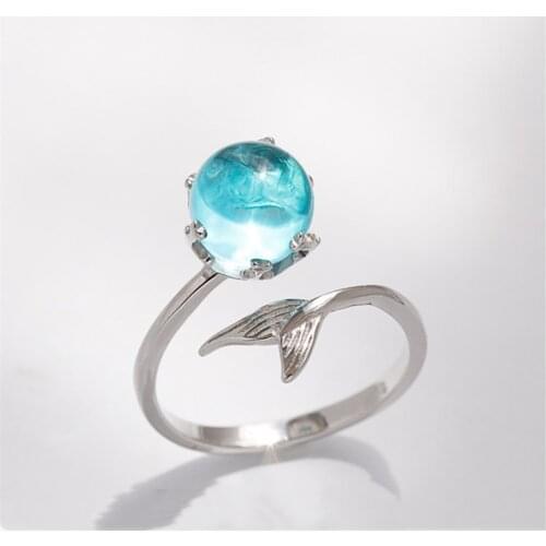 New Round Bohemian Crystal Zircon Inlaid Mermaid Tail Womens Ring Opening Adjustable Ring Accessories Party Jewelry Famale Gift