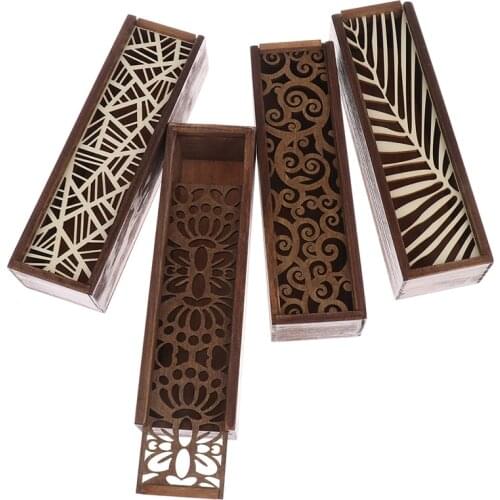 Hollow Wooden Storage Box for Makeup Organizer Pencil Case Jewelry Container Creative Drawer Pen Holder Stationery School Gifts