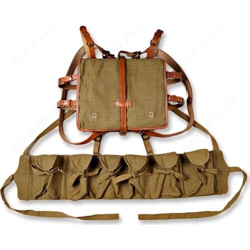 WWII WW2 CHINESE ARMY KMT PACKAGE FIELD EQUIPMENT WITH WOODEN FRAM WITH KMT SIX CELL AMMO POUCH Military War Reenactments