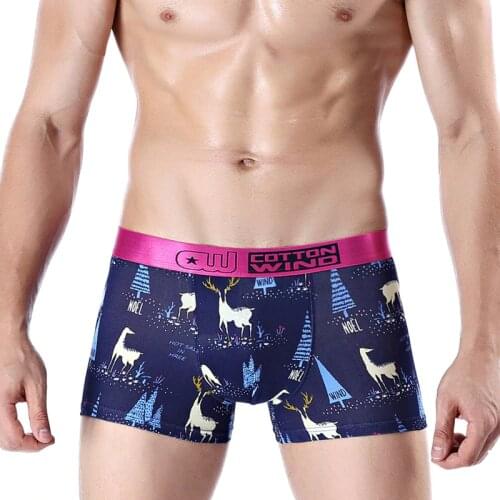 Christmas Elk Print Male Underwear High Quality Cotton Breathable Soft Mens Boxer Shorts Fashion Personality Youth Man Boxers